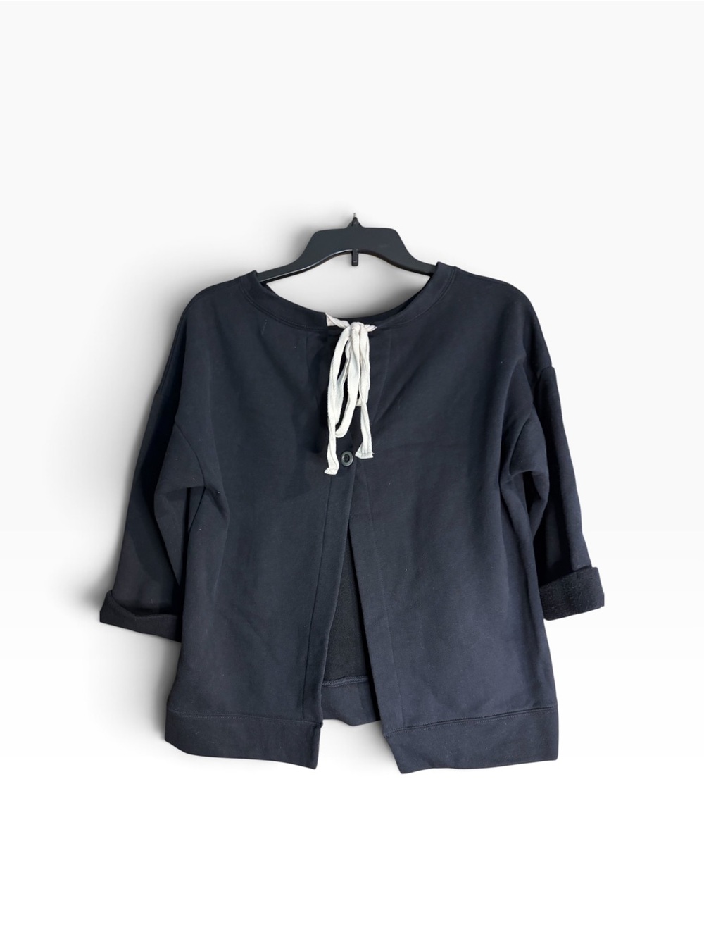 Kensie Jeans Black Open Front Sweatshirt Cardigan Tie Neck M